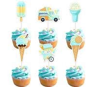 Cheereveal Lot de 24 décorations de cupcakes en forme de crème glacée, 6 formes bleues, thème hawaïen/été doux, fête prénatale, fête d'anniversaire, décoration de gâteaux