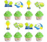 Cheereveal Lot de 24 décorations de cupcakes en forme de raquettes de pickleball, pour décoration de fête d'anniversaire ou de départ à la retraite