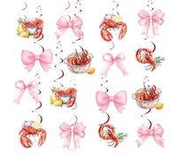 Cheereveal Lot de 24 serpentins à suspendre avec écrevisses et nœud rose - Pour anniversaire, fête prénatale, fête prénatale, fête sur le thème des animaux marins, enterrement de vie de jeune fille