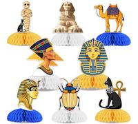Cheereveal Lot de 8 décorations de fête égyptiennes en nid d'abeille - Décoration de table pyramide momie pharaon - Thème de l'Égypte ancienne - Accessoire de fête d'anniversaire