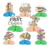 Cheereveal Lot de 8 décorations de fête pour 1er anniversaire de mariage en nid d'abeille, décoration de table pour amoureux de la lecture, livres de lecture, décorations de fête prénatale