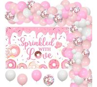 Cheereveal Sprinkled With Love Décorations de fête prénatale pour fille, toile de fond rose saupoudrée d'amour, kit d'arche de ballons en forme de beignets, beignets, desserts, fournitures de fête