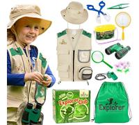 Cheerful Children Toys Kit Explorateur pour Enfants - Déguisement Aventurier avec Chapeau d’Explorateur et Gilet Cargo - pour Garçons et Filles de 3 à 7 Ans, Jouets Éducatifs STEM