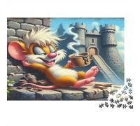 Cheerful Mouse 1000 Piece Adult Jigsaws: Cartoon Mouse with Coffee Educational Games Suitable for Decompression 52x38cm/1000pcs
