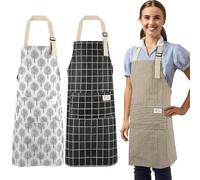 Cheerhom 3 Pièces Tablier de Cuisine, Tablier de Cuisine Femme avec Deux Poches, Durable, Tablier de Cuisine Hommes Femmes pour Cuisiner, Griller, Peindre, Jardin, Restaurant, Café