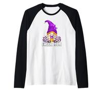 Cheerleading Mom GNOME with Purple Pom Poms for Cheer Mom Manche Raglan