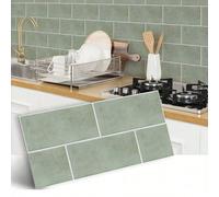 CHEERMO Papier peint adhésif en PVC imitation brique, décalcomanies murales en vinyle vert faux brique, papier peint amovible et imperméable épais pour cuisine, salle de bain, décoration industrielle,