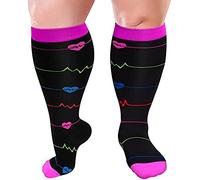 Cheeroyal 1 pc grande taille chaussettes de compression pour les hommes et les femmes, 20-30mmhg extra-large bas large jusqu'aux genoux chaussettes, le cycle de soutien (5XL, YS001-6)