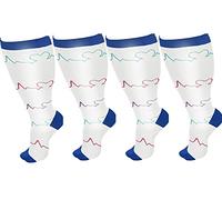 Cheeroyal 2 Pair Plus Size Compression Socks for Women Men Flight Socks Knee High Support Compression Socks Wide Calf Medical Compression Stocking Plus Size Running Socks (4XL,WQH144-4)