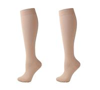 Cheeroyal (2 Pairs) Compression Socks for Men and Women Flight Socks Compression Stockings Running Socks for Running,Shin Splints,Flight Travel-Boost Stamina, Circulation and Recovery (S-M,Skin)