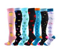 Cheeroyal 7 paires de chaussettes de compression 20-30mmHg pour hommes/femmes infirmière de récupération course maternité grossesse vol voyage médical santé sport (L, 7-3)