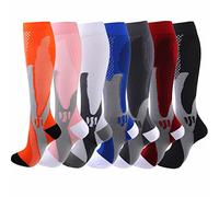 Cheeroyal 7 paires de chaussettes de compression 20-30mmHg pour hommes/femmes infirmière de récupération course maternité grossesse vol voyage médical santé sport (S, 7-1)