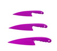 Cheeroyal Ensemble de 3 couteaux de cuisine en plastique, couteaux de cuisine en nylon colorés sûrs pour enfants, pour salades de laitue, gâteaux ou fruits (purple)