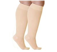 Cheeroyal lot de 2 pièces de grande taille chaussettes de compression pour les hommes et les femmes, 20-30mmhg extra-large bas large jusqu'aux genoux chaussettes, le cycle de soutien (3XL, skin)