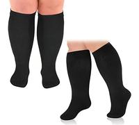 Cheeroyal lot de 2 pièces de grande taille chaussettes de compression pour les hommes et les femmes, 20-30mmhg extra-large bas large jusqu'aux genoux chaussettes, le cycle de soutien (5XL, black)