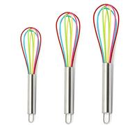 Cheeroyal Lot de 3 fouets en silicone, fouets en silicone de cuisine Agitateur à œufs coloré en silicone avec poignée en acier inoxydable pour la cuisson au four (8/10/12 pouces) (ensemble 1)