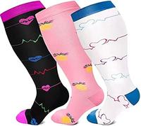 Cheeroyal Lot de 3 pcs de grande taille chaussettes de compression pour hommes et femmes, 20-30 mm Hg extra-large bas large jusqu'aux genoux chaussettes, le cycle de soutien (3XL, set1)