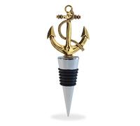 Cheers Bouchon de bouteille de vin en métal avec motif ancre dorée - Fermeture sous vide élégante - Bouchon de bouteille de vin étanche à l'air - Bouchon en liège pour décoration d'intérieur et bar