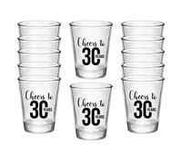 Cheers to 30 Years Lot de 12 verres à shot pour fête d'anniversaire de 30 ans 49,6 g 30 ans avec impression noire Dirty Thirty, parfaits pour les fêtes d'anniversaire, décorations d'anniversaire