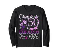Cheers to 50 Fabulous Since 1976 50th Birthday Women Girls Manche Longue