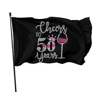 Cheers to 50 Years Diamond - 50th Happy Birthday - 9,6 x 1,5 m - Décoration extérieure - Pour jardin, ferme, cour - Drapeau extérieur en polyester