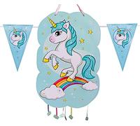 CHEERSET Pignatta Licorne + Guirlande 2M - Pignatta Anniversaire Enfants Licorne Bleu - Pignatta Anniversaire Décoration Fêtes pour Enfants et Filles