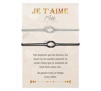 CheersLife 2 Pcs Bracelet Couple, Cadeau Mariage, Cadeau Couple, Bracelet Noeud pour Mr. & Mrs. Homme Femme l'Amoureuse Cadeaux Femme Petite Amie Mari Cadeaux Saint Valentin Anniversaire Argent Noir