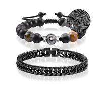 CheersLife 2 Pcs Bracelets Pour Mon Fils Bracelet Homme Bracelet À Mon Époux Projection Chaîne Cubaine Je T'Aime en 100 Langues Cadeau Papa Cadeau Homme Amour Mari Petite Amie Couples(21cm Noir)