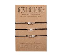CheersLife 3 pièces meilleures chiennes Bracelets pour meilleur ami bande de souhaits coeur creux Bracelet pour femmes filles soeur Bracelet amitié bitches