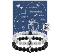 CheersLife Bracelet Couple Amoureux pour 2 Cadeau pour Connecté Bague de Coeur Amoureux Saint Valentin Cadeau Couple Bracelet en Commun Idee