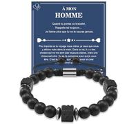 CheersLife Bracelet Pierre Naturelle Homme Bracelet Homme Cadeau Noel Cadeau Anniversaire pour Papa Grand Pere Mari Copain Couple Fils Ado
