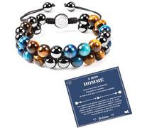 CheersLife Bracelet Pierre Naturelle Homme Bracelet Oeil de Tigre Cadeau Noel Cadeau Anniversaire pour Papa Grand Pere Mari Copain Couple Fils Ado