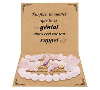 CheersLife Bracelet Pierres Naturelles Papillon Rose - Cadeau pour Femme, Ado, Maman, Sœur, Amie, Collègues - Anniversaire, Noël