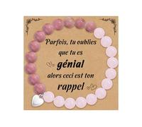 CheersLife Cadeau Femme Bracelet Pierre Naturelle Femme avec Pendentif en Cœur Idee Cadeau Anniversaire pour Maman Fille Sœur Amie Couple Collègues - Quartz Rose & Rhodonite