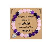 CheersLife Cadeau Femme Bracelet Pierre Naturelle Femme avec Pendentif en Cœur Idee Cadeau Anniversaire pour Maman Fille Sœur Amie Couple Collègues - Rose & Violet