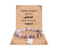 CheersLife Cadeau Femme - Cadeau Fille 7 8 9 10 11 12 ans,Cadeaux Anniversaire Femme, Cadeaux Noel Fille, Bracelet Pierre Naturelle Trèfle pour Maman Sœur Amie Collègues (Rose)