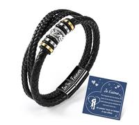 CheersLife Cadeau Homme Bracelet Homme Cuir Bracelet Couple Cadeau Anniversaire pour Papa Grand Pere Mari Copain Couple Fils Ado Je T'aime - E