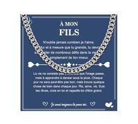 CheersLife Cadeau pour Mon Fils Collier Homme Cadeau Anniversaire Homme Original Cadeaux Garcon Ado Collier pour Fils Cubana Acier Inoxydable - 22 Pouces