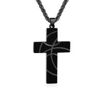 CheersLife Garçon Basketball Croix Collier, Pendentif En Acier Inoxydable Chaîne Sport Bijoux Cadeaux Pour Hommes -Anniversaire Noël Saint Valentin Retour À L'École Graduation Cadeau Ado Garçon
