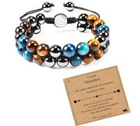 CheersLife Idee Cadeau pour Homme Cadeau Noel Homme Cadeau pour son Mari Homme Amour HéMatite Noire et Bleue Oeil de Tigre Bracelet de Perles en Pierre Naturelle Anniversaire Saint Valentin Cadeau ES