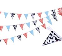Cheerupp Bannière Fanions Triangle à Carreaux Rouges et Bleus, 3 Pièces - 14,6 m. Fanions en Tissu Imprimé Vache Rouge pour Décoration Intérieur/Extérieur Anniversaire Mariage Baby Shower Thème Ferme