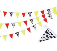 Cheerupp Bannières Fanions Triangle Rouge et Jaune, 3 Pièces - 14,6 m. Fanions Tissu Imprimé Vache pour Décoration Maison Intérieur/Extérieur Anniversaire Mariage Thème Animaux de Ferme