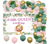 Cheerupp Décorations de fête prénatale sur le thème du lion pour filles, « A Little Queen is On The Way » - Kit de guirlande de ballons pour fête prénatale sur le thème des animaux de safari de la