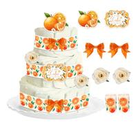Cheerupp Décorations de gâteau orange pour fête prénatale, cartes Citrus A Little Cutie Is on the Way - Ruban gros-grain - Fleurs de camélia artificielles - Décoration de nœuds - Thème fruits de