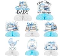 Cheerupp Lot de 8 décorations de table en nid d'abeille, un nouveau chapitre va bientôt commencer, décoration de table, livre de lecture, panneaux de table 3D pour fête prénatale, révélation du sexe