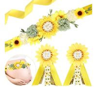 Cheerupp Tournesol Baby Shower Kit Sash Maternité - Tournesol Jaune Bébé Douche Ventre Ceinture Et Maman & Papa à être des épines Corsage, Nouveaux Parents Grossesse Photo Props Fournitures De Fête
