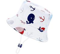 CHEESANHERR Chapeau de Soleil Enfant, Casquette Bebe, Bob Bebe Garcon Fille, Chapeau de Pêcheur de Plage d'Eté Chapeaux de Seau Kids Sun Hat (FR/ES, Âge, 1 an, 2 Ans, Baleine Blanche)