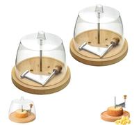 Cheese Curler Flower Maker Wheel Slicer with Lid, Handheld Rotary Cheese Curler, Stainless Steel Blade and Wooden Base, Easy to Clean, for Homes, Restaurants, Cafes and Dessert Shops (2Pcs)