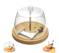 Cheese Curler Flower Maker Wheel Slicer with Lid, Handheld Rotary Cheese Curler, Stainless Steel Blade and Wooden Base, Easy to Clean, for Homes, Restaurants, Cafes and Dessert Shops (1Pcs)