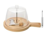 Cheese Curler Rust Proof Cheese Flaker, Stainless Steel Cheese Curler Wheel with Lid & Punch Tool for Cheese Wheels up to 6 Inches, Wood Base for Revealing Rich Flavor (With handle)
